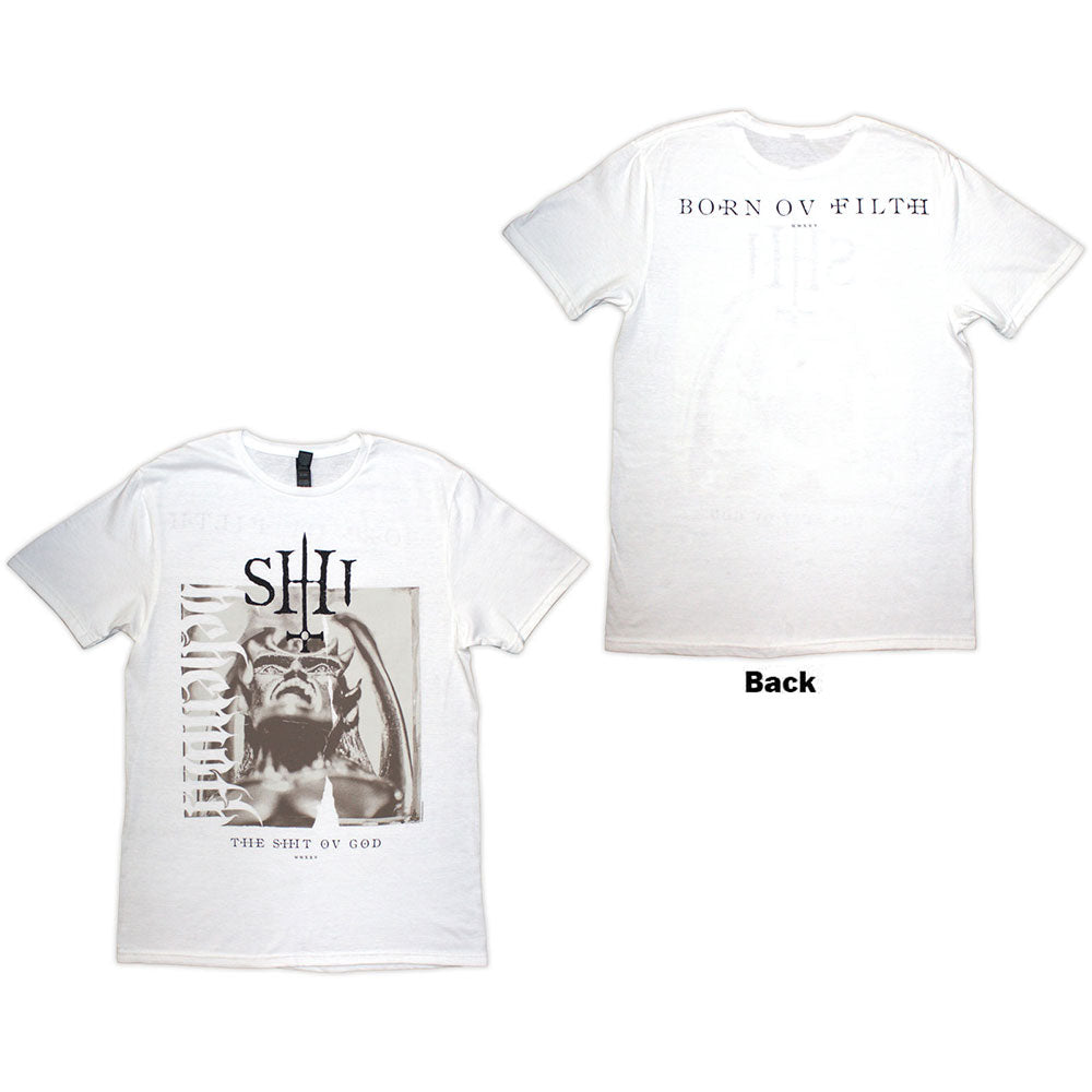 Behemoth Unisex T-Shirt The Shit Ov God Sepia Parchment (Back Print) White (XL)