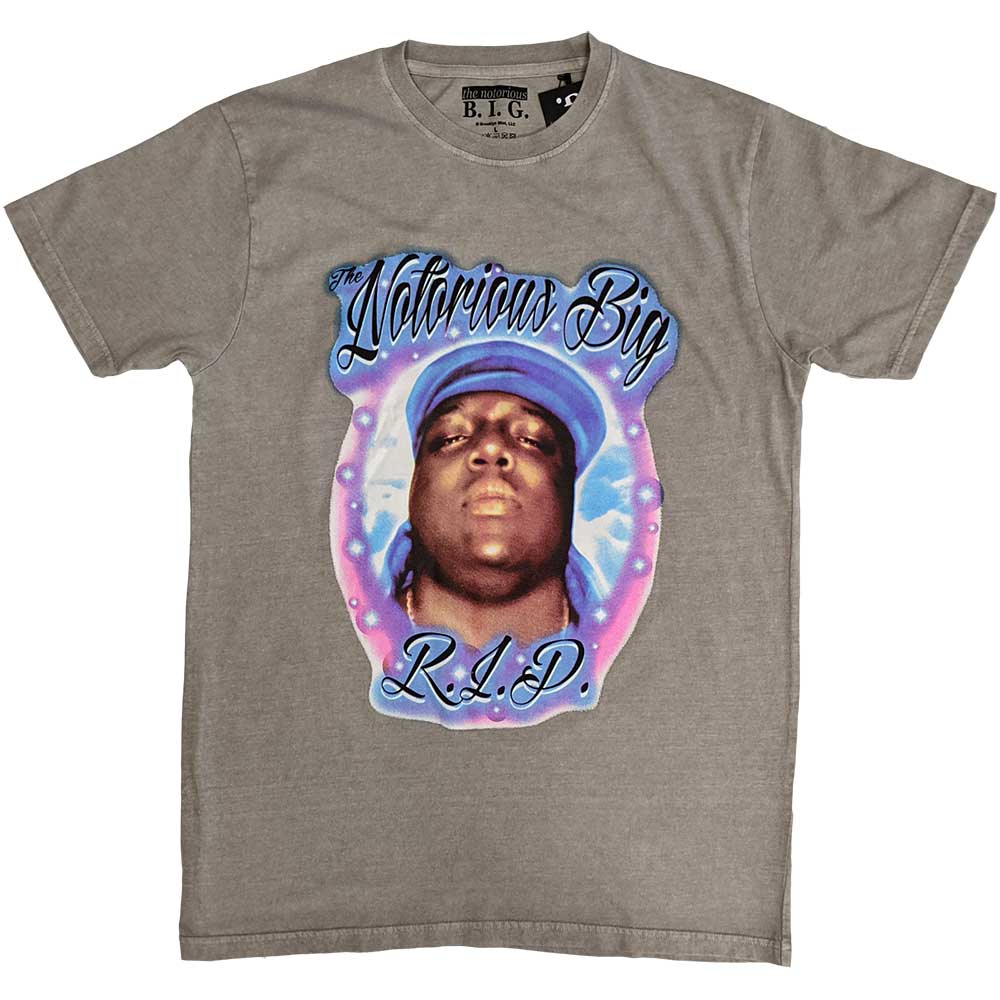 Biggie Smalls Unisex T-Shirt RIP Airbrush Grey (L)