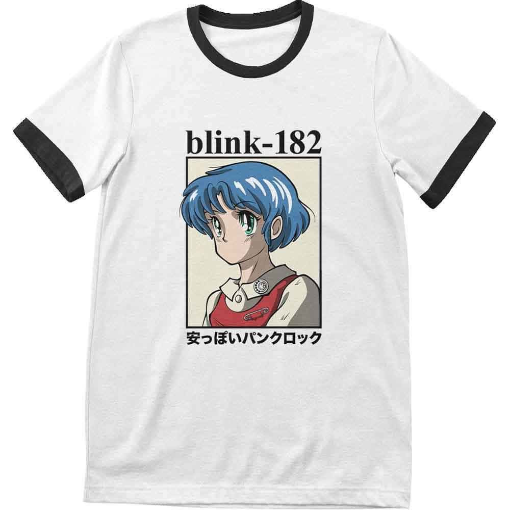 Blink-182 Unisex T-Shirt Anime (Ringer) White/Black (S)