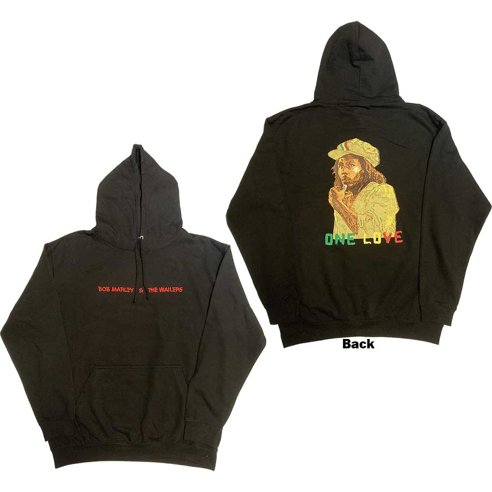 Bob Marley Unisex Pullover Hoodie Wailers One Love Portrait (Back) Black (S)