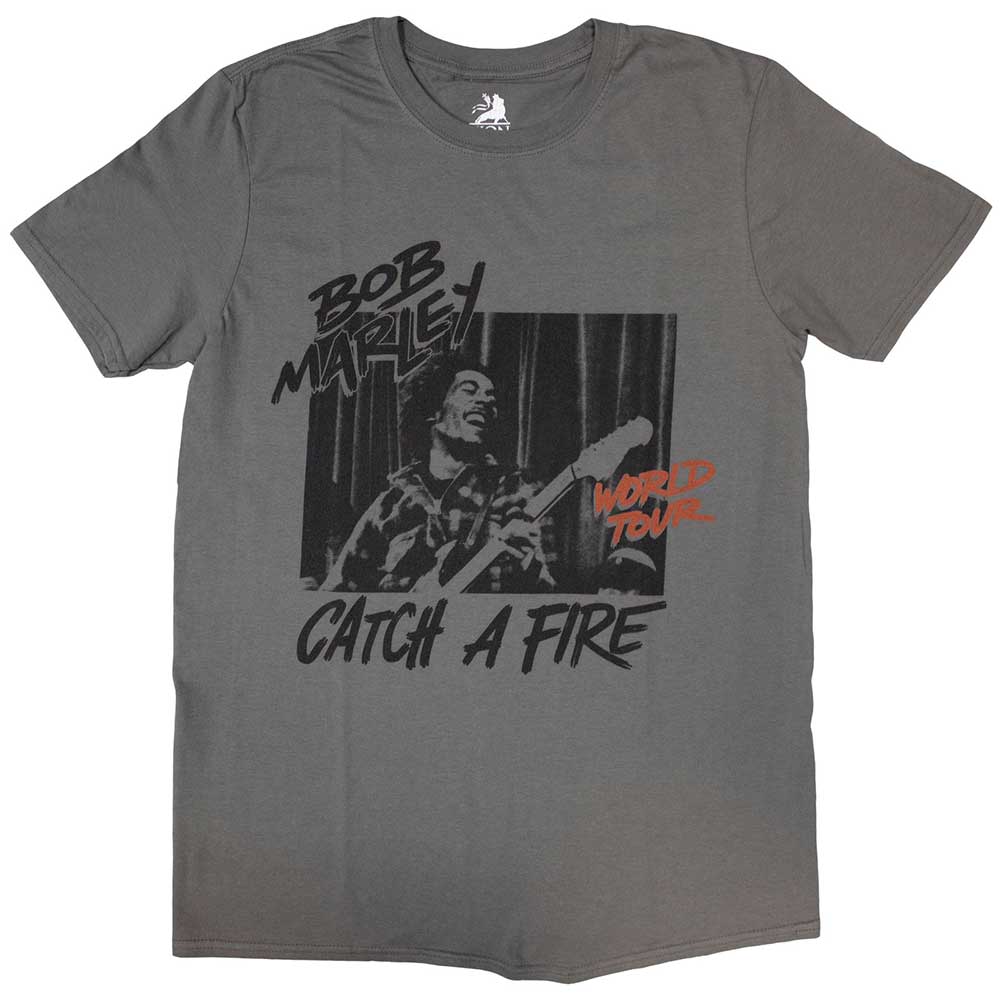 Bob Marley Unisex T-Shirt Catch A Fire World Tour Charcoal Grey (L)
