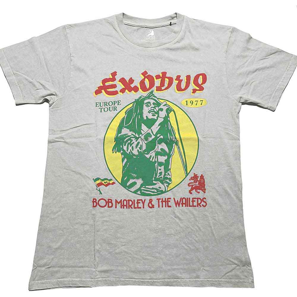 Bob Marley Unisex T-Shirt 1977 Tour (Dye-Wash) Grey (L)