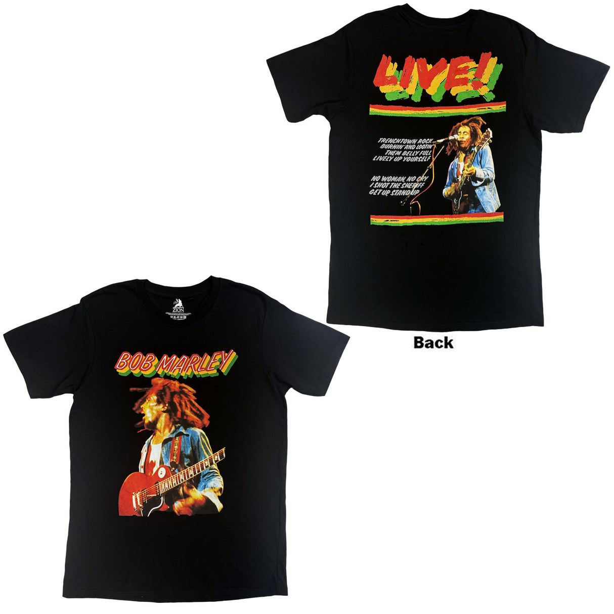 Bob Marley Unisex T-Shirt Live Concert (Back Print) Black (XL)