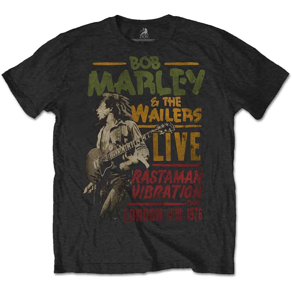Bob Marley Men's T-Shirt Rastaman Vibration Tour 1976 Black (M)
