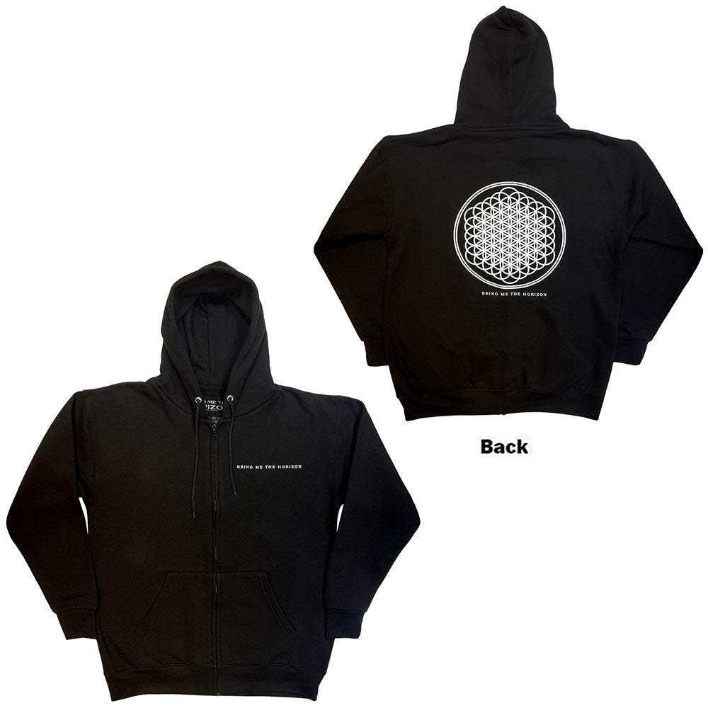 Bring Me The Horizon Men's Zipped Hoodie Flower of Life Back Printing Black (XXL)
