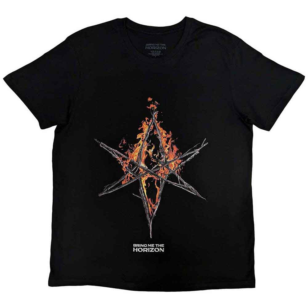 Bring Me The Horizon Unisex T-Shirt Flame Hex & Text Logo Black (L)