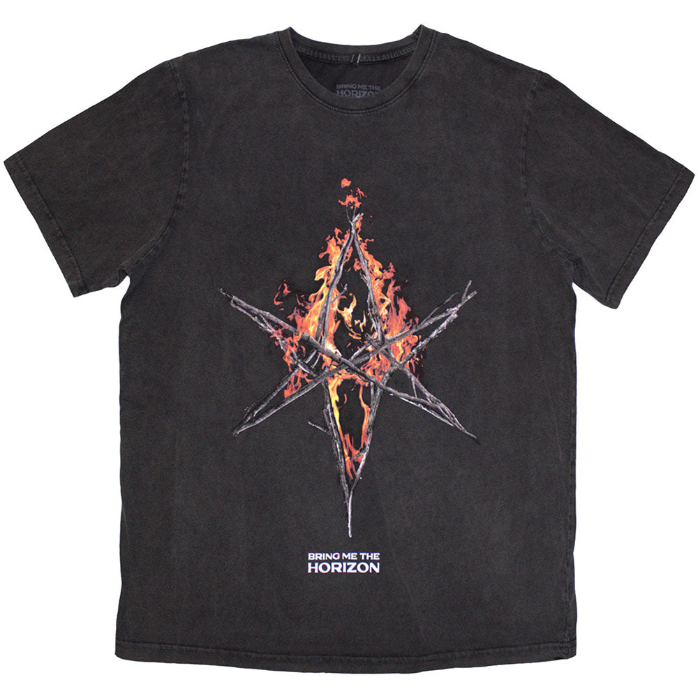 Bring Me The Horizon Unisex T-Shirt Flame Hex & Text Logo (Wash) Grey (XL)