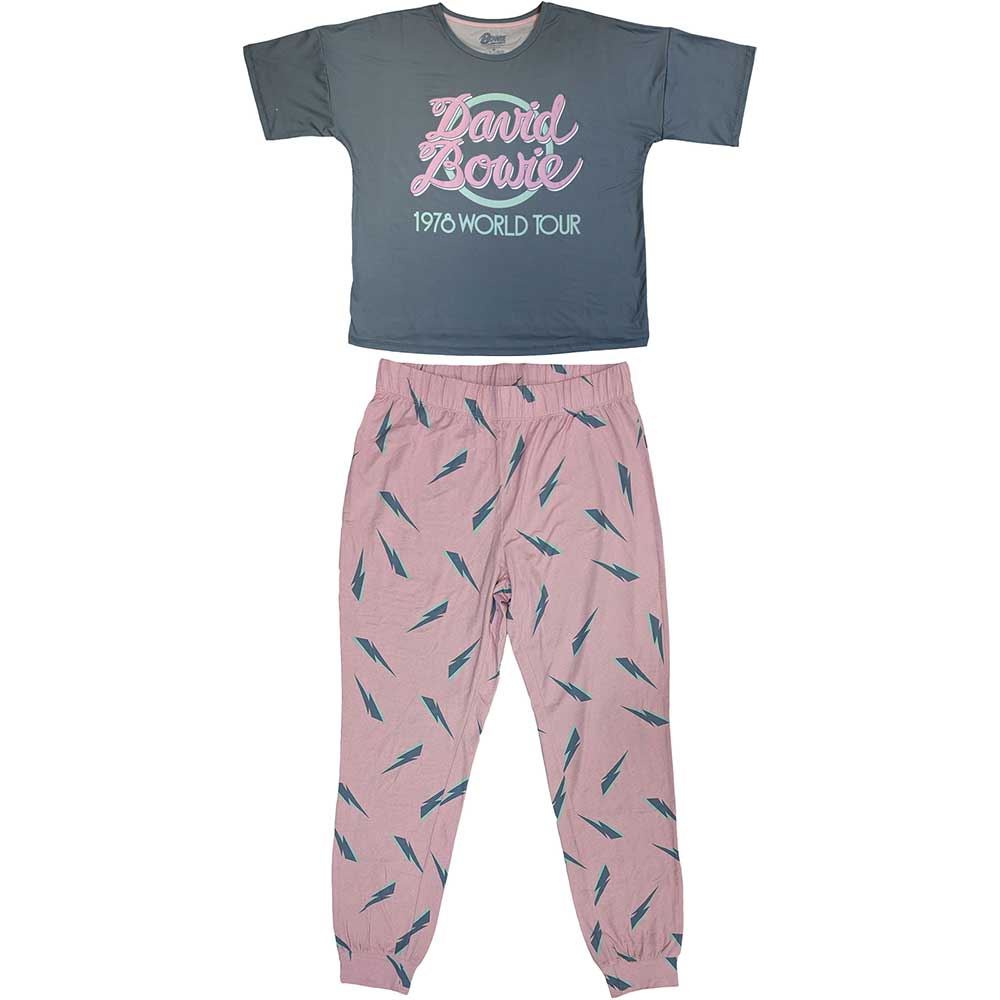 David Bowie Ladies Pyjamas 1978 World Tour Blue/Pink (M)