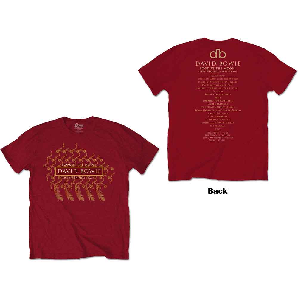 David Bowie Unisex T-Shirt Pheonix Festival (Back Print) Red (S)