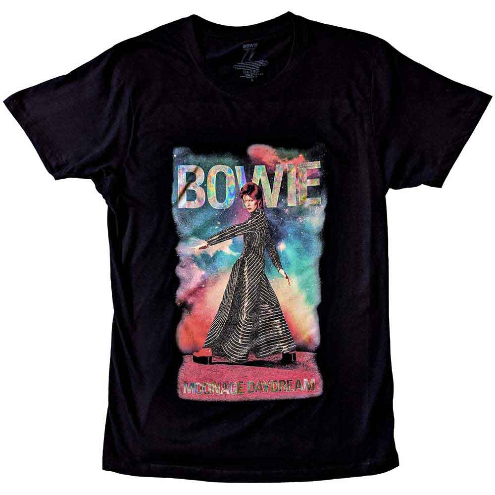 David Bowie Unisex Embellished T-Shirt Moonage 11 Fade (Glitter) Black (S)