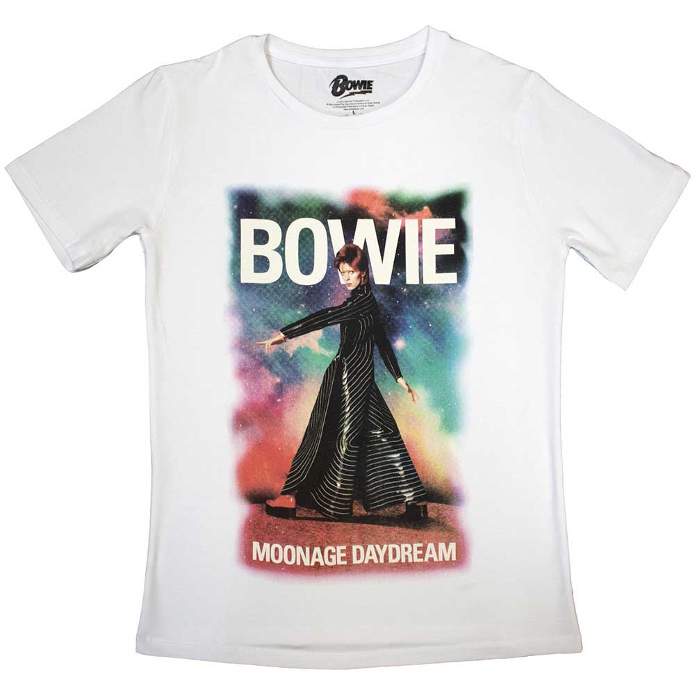 David Bowie Ladies T-Shirt Moonage 11 Fade White (L)