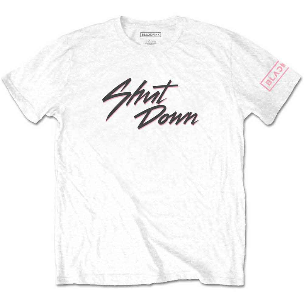BlackPink Unisex T-Shirt Shut Down (Sleeve Print) White (XL)