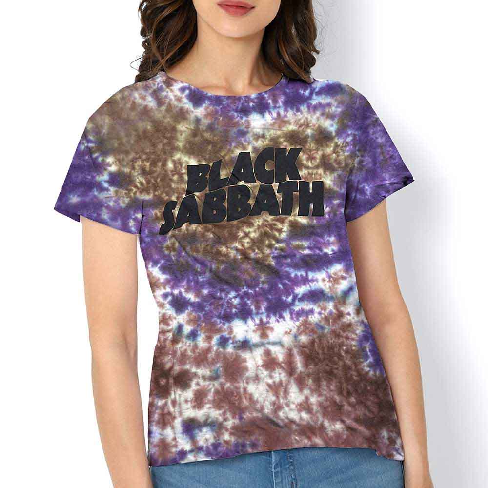 Black Sabbath Unisex T-Shirt Wavy Logo (Dye-Wash) Purple (XXL)