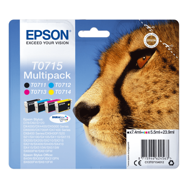 Epson T0715 Cheetah Black/Cyan/Magenta/Yellow Ink Cartridge Multipack