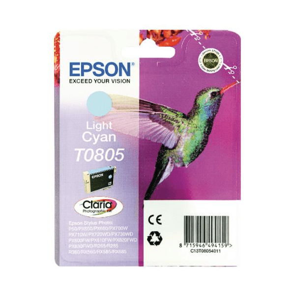 Epson T0805 Hummingbird Light Cyan Standard Capacity Ink Cartridge 7ml