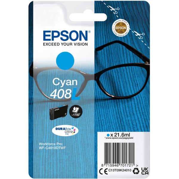 Epson 408XL Spectacles Cyan High Capacity Ink Cartridge 21.6ml