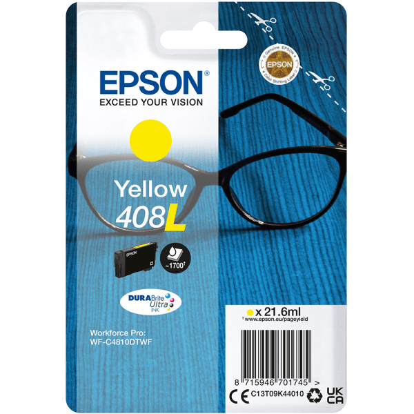 Epson 408XL Spectacles Yellow High Capacity Ink Cartridge 21.6ml