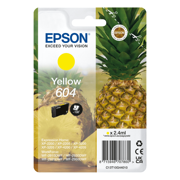Epson 604 Pineapple Yellow Standard Capacity Ink Cartridge 2.4ml