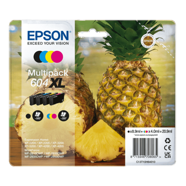 Epson 604 Pineapple Black/Cyan/Magenta/Yellow High Capacity Ink Cartridge Multipack