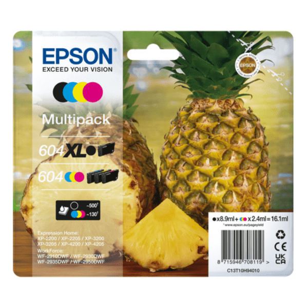Epson 604 Pineapple Black(XL)/Cyan/Magenta/Yellow Ink Cartridge Multipack