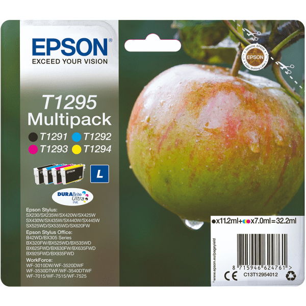 Epson T1295 Apple Black/Cyan/Magenta/Yellow Standard Capacity Ink Cartridge Multipack
