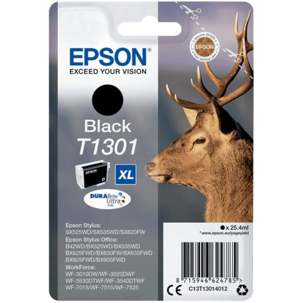 Epson T1301 Stag Black High Yield Ink Cartridge 25ml