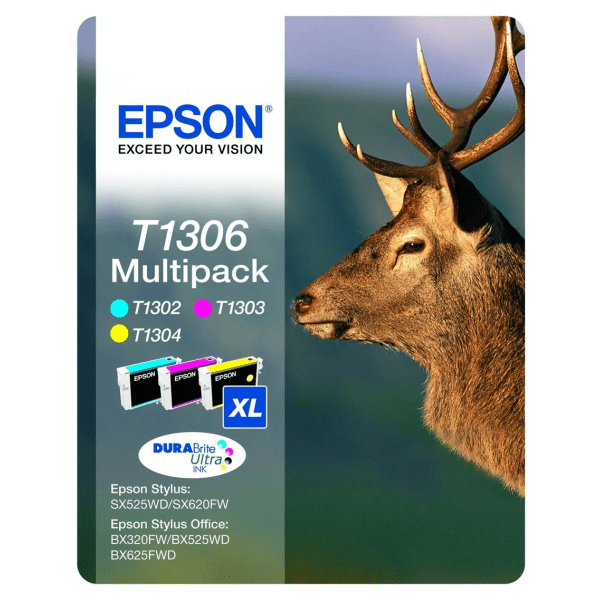 Epson T1306 Stag Cyan Magenta Yellow High Yield Ink Cartridge Multipack