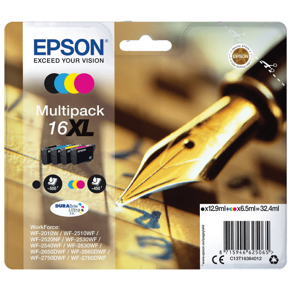 Epson 16XL Pen & Crossword Black/Cyan/Magenta/Yellow High Yield Ink Cartridge Multipack