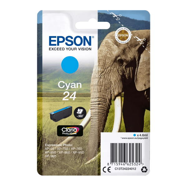 Epson 24 Elephant Cyan Standard Capacity Ink Cartridge 5ml