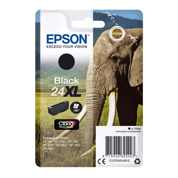Epson 24XL Elephant Black High Yield Ink Cartridge 10ml