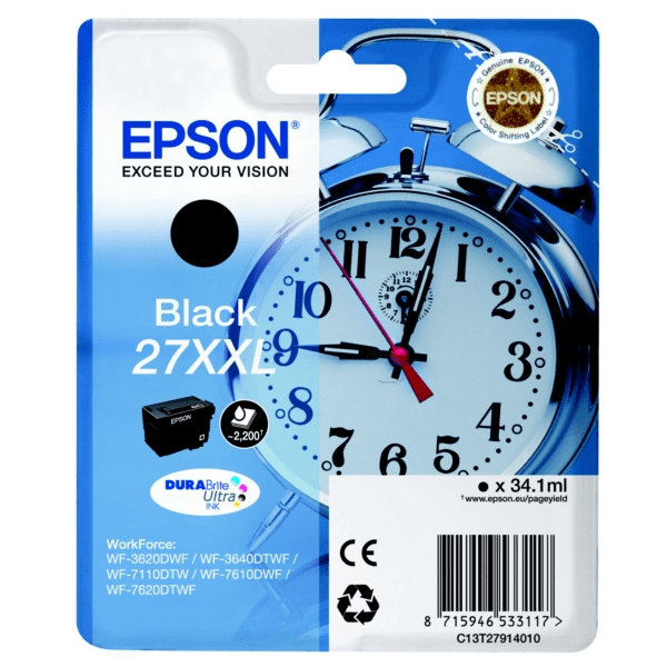 Epson 27XXL Alarm Clock Black Extra High Yield Ink Cartridge 34ml