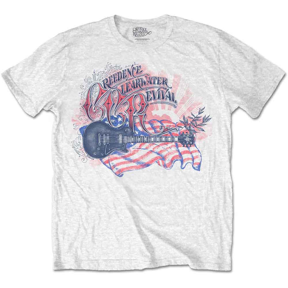 Creedence Clearwater Revival Unisex T-Shirt Guitar & Flag White (XL)