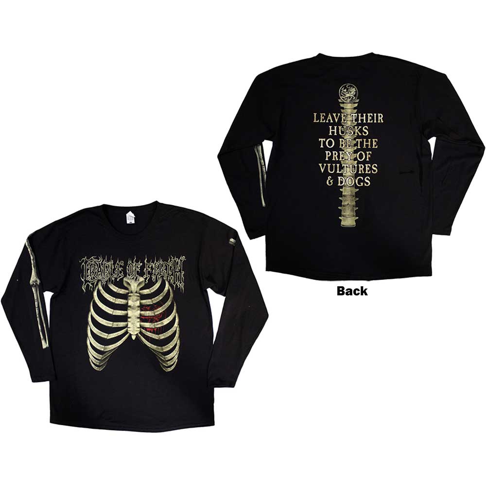 Cradle Of Filth Unisex Long Sleeve T-Shirt Skeleton (Back & Sleeve Print) Black (XXL)