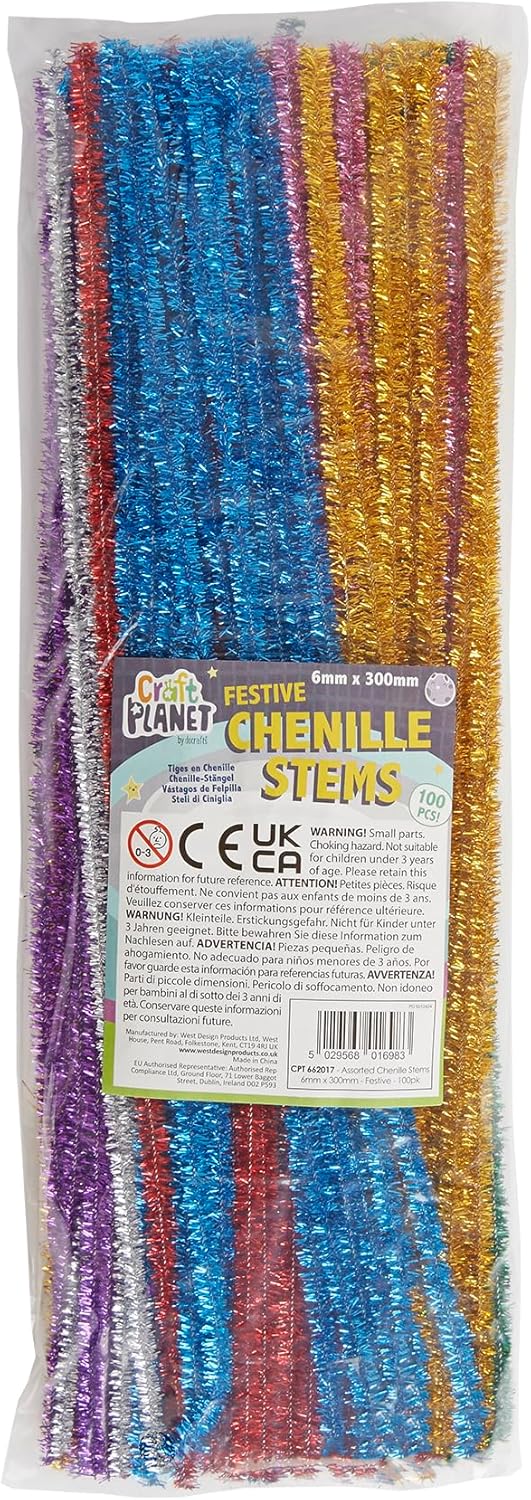 Craft Planet Chenille Stems 6mm x 300mm Assorted Festive (100pk)