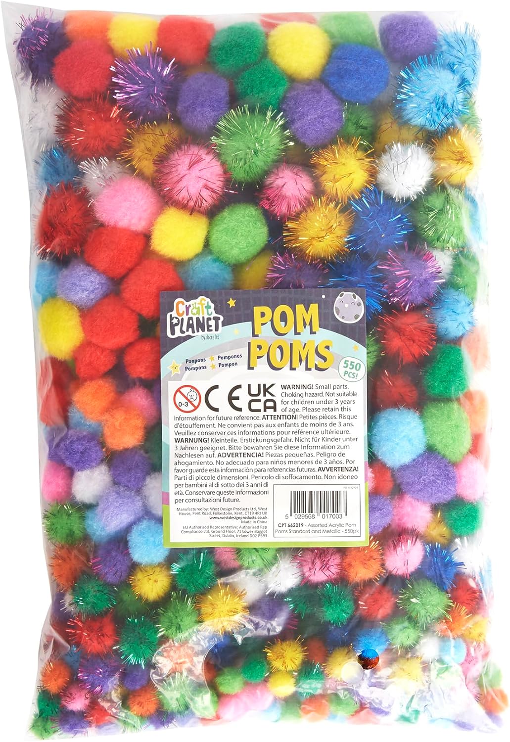 Craft Planet Acrylic Pom Poms Assorted Standard and Metallic (550pk)