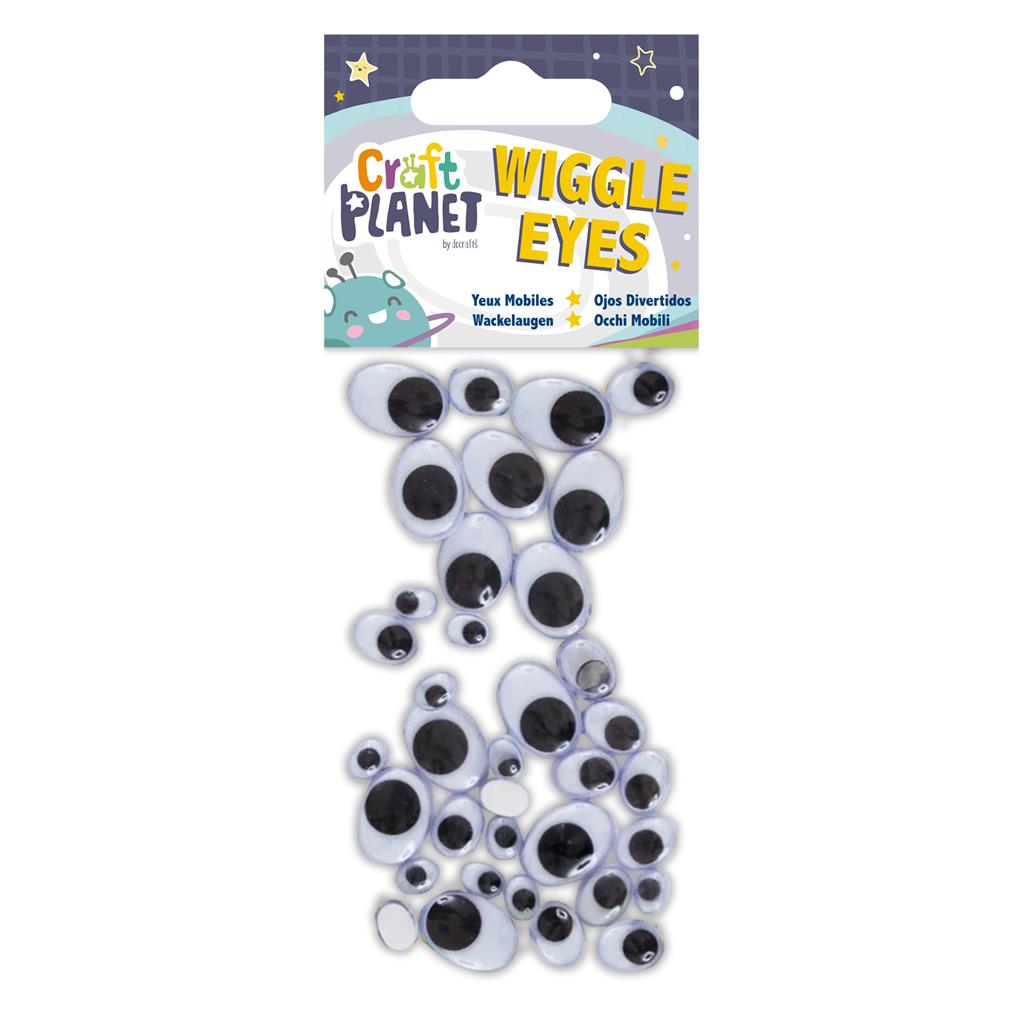 Craft Planet Wiggle Eyes Oval - Black & White (Assorted Sizes) 36pk