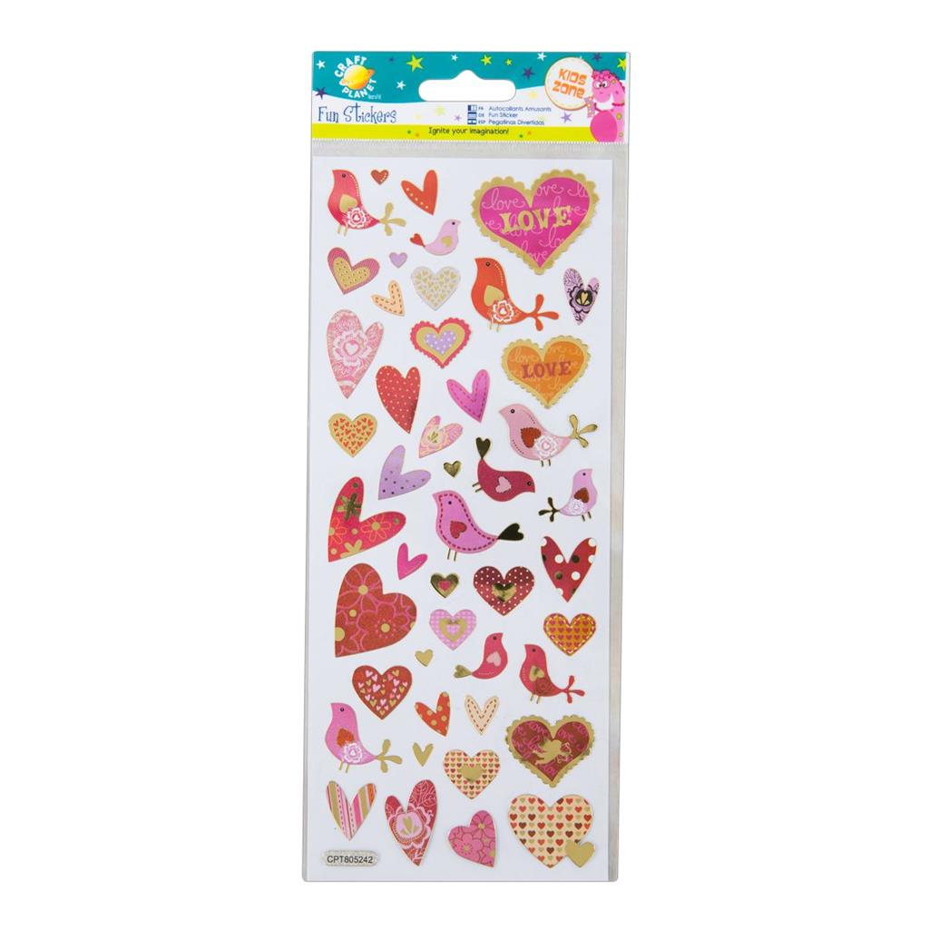 Craft Planet Fun Stickers - Hearts & Birds