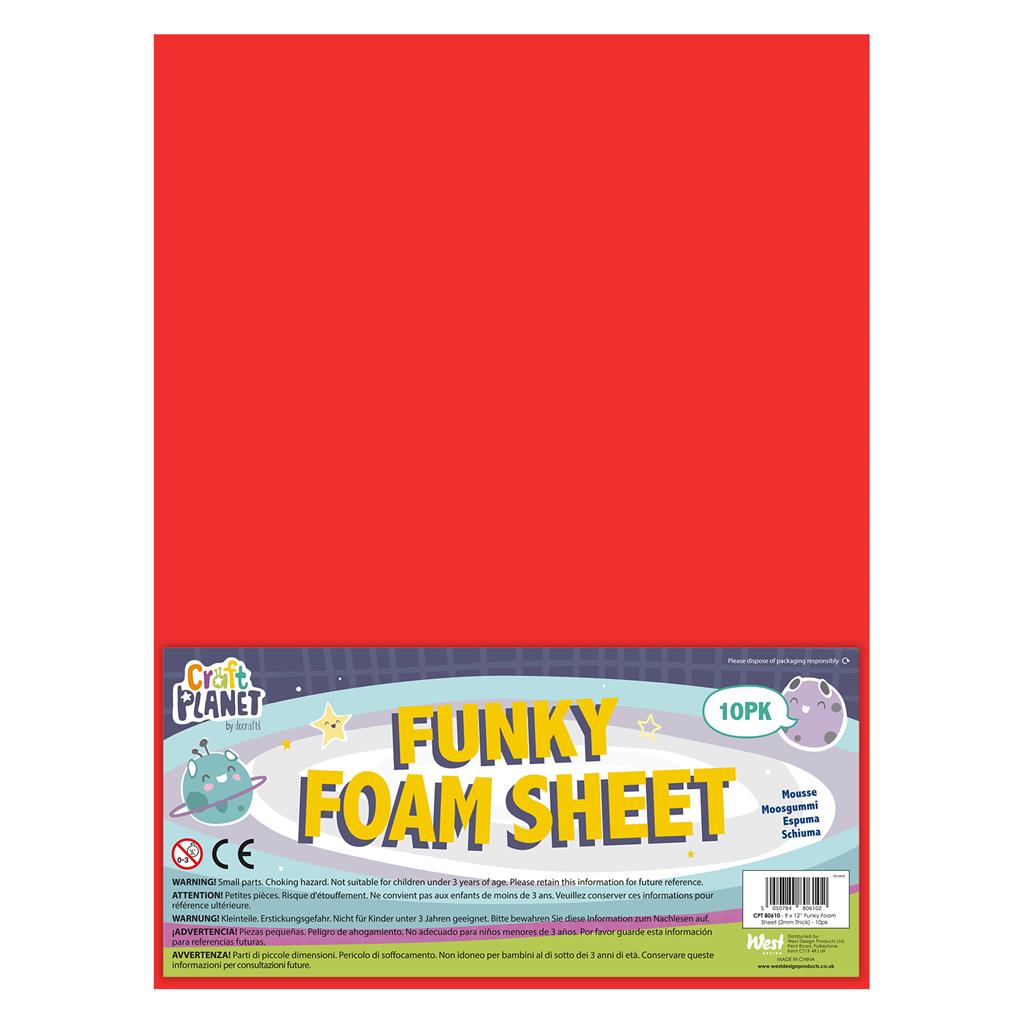 Craft Planet Funky Foam Sheet 9" x 12"s 2mm - Assorted Colours (10pk)