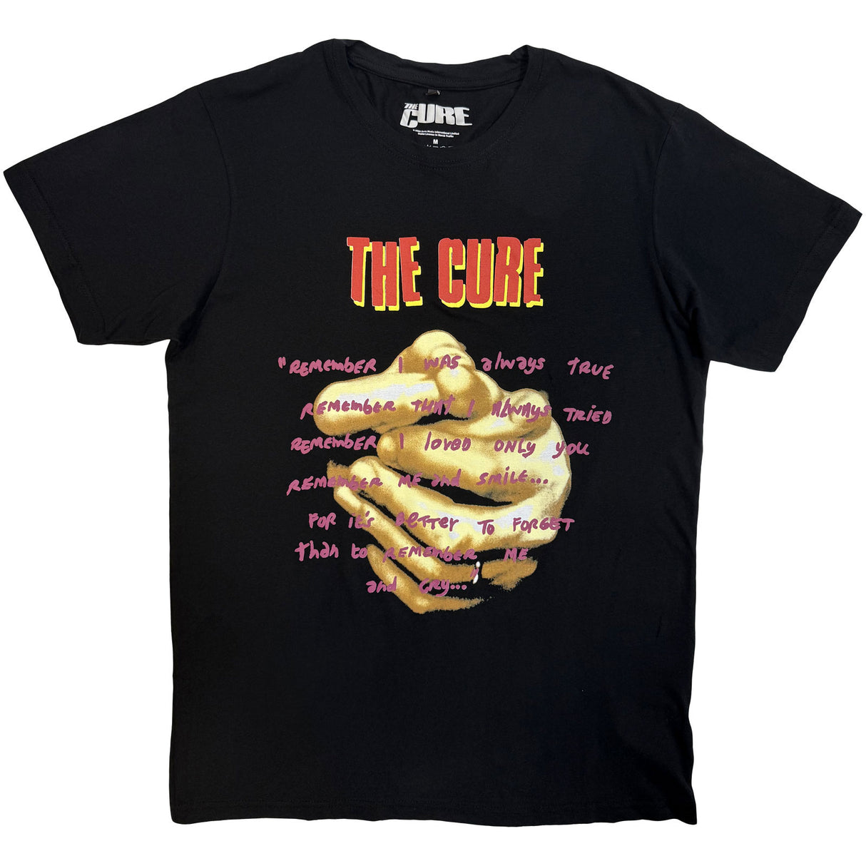 The Cure Unisex Carbon T-Shirt Praying Hands Treasure Lyric Black (XL)