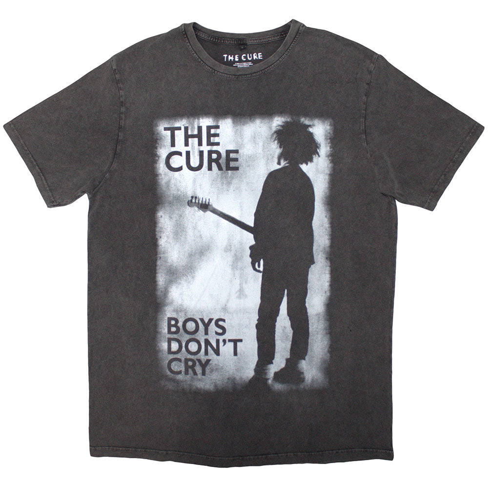 The Cure Unisex Stone Wash T-Shirt Boys Don't Cry B & W Charcoal Grey (S)