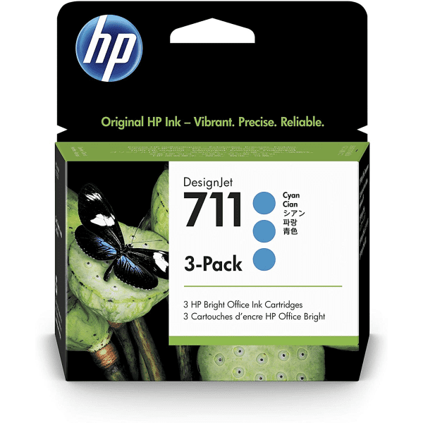 HP 711 Cyan Standard Capacity Ink Cartridge 38ml (3pk) for HP DesignJet T120/T130/T520/T525/T530
