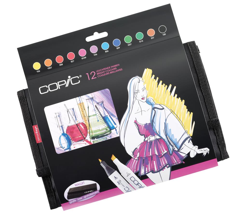 Copic Classic Marker Pen Set in Wallet - Bright Colours (12pc)