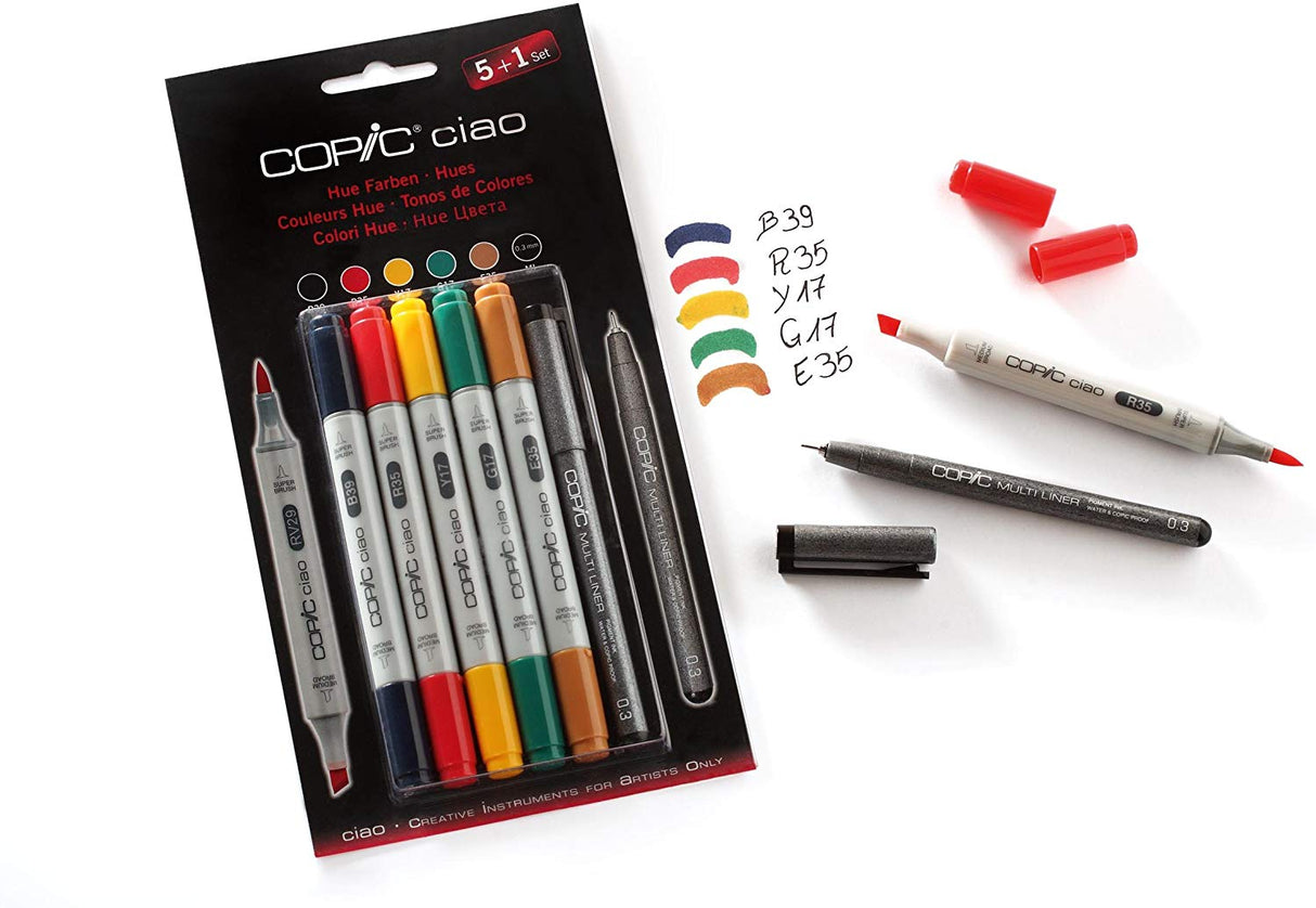 Copic Ciao 5pc + Multiliner Pen Set - Hues