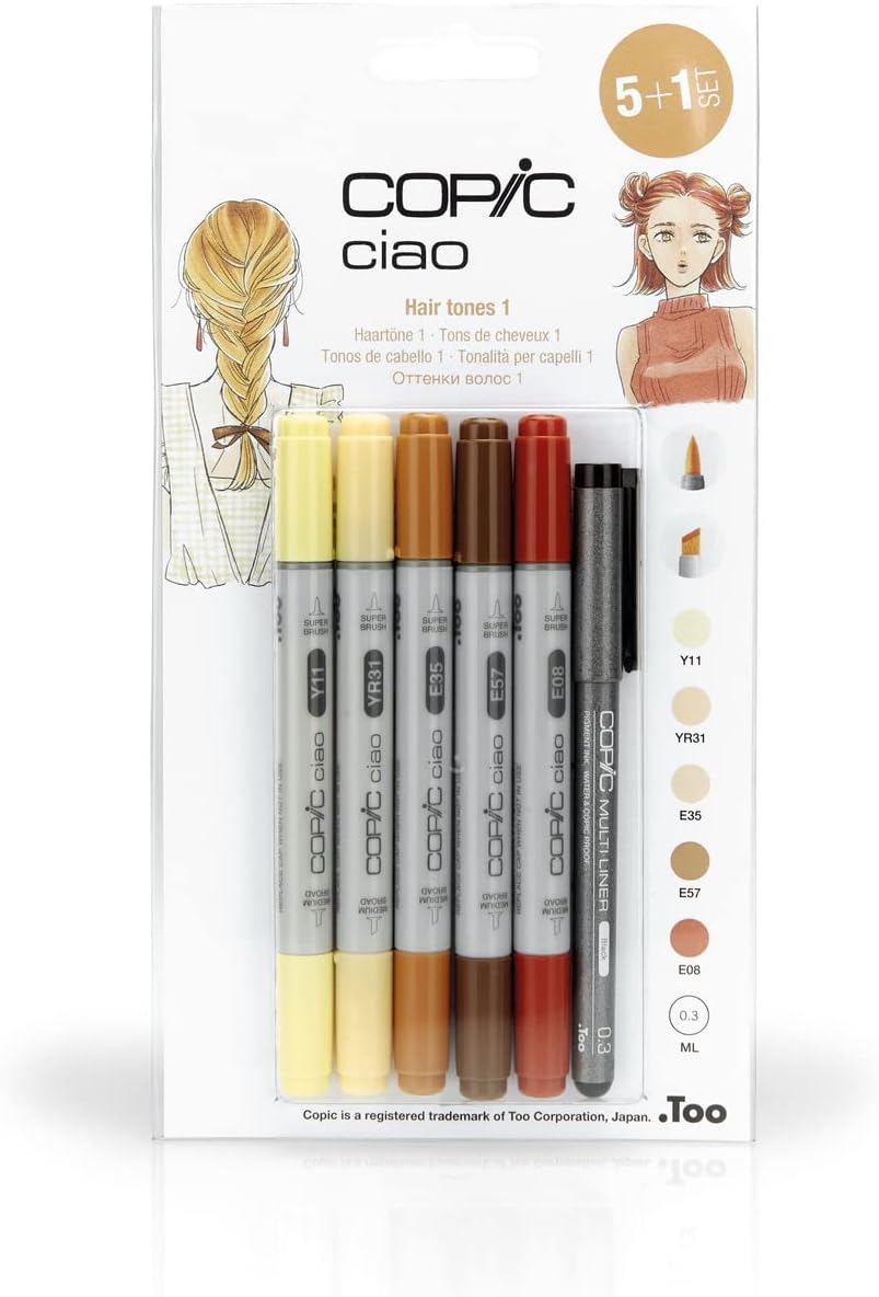 Copic Ciao 5pc + Multiliner Pen Set - Hair Tones 1