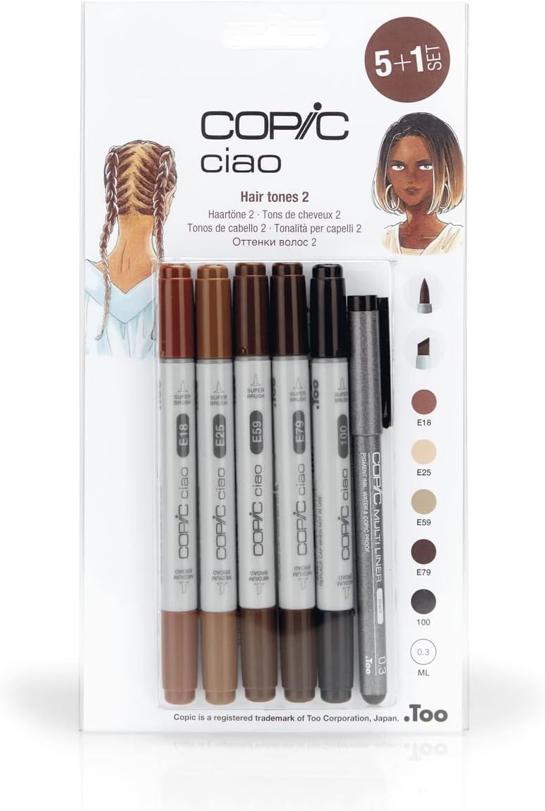Copic Ciao 5pc + Multiliner Pen Set - Hair Tones 2