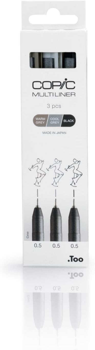 Copic Multiliner Medium Pen Set - Black/Greys (3pc)