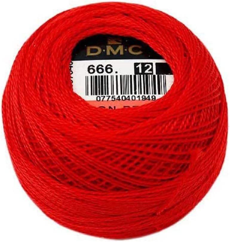 DMC Pearl Cotton Thread Size 12 120m Ball - Bright Red (666)