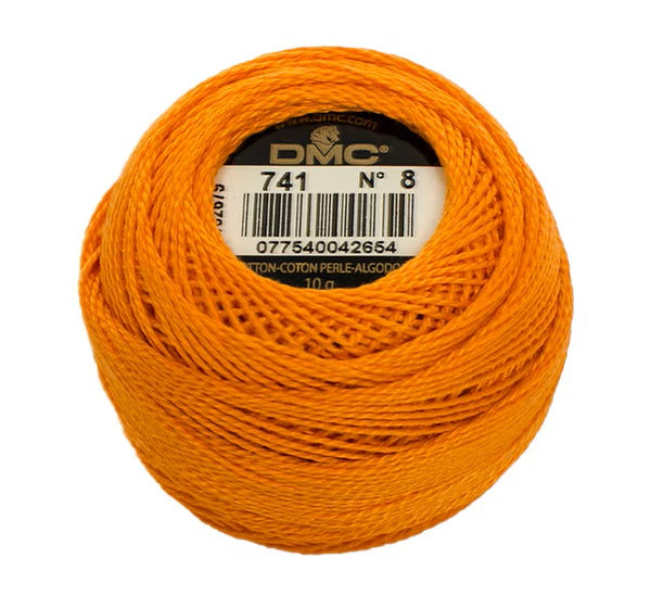 DMC Pearl Cotton Size 8 80m Ball - Medium Tangerine (741)