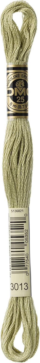DMC Mouline Stranded Cotton Embroidery Thread 8m Skein - Light Khaki Green (3013)