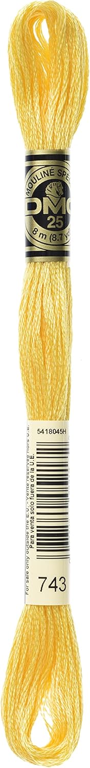 DMC Mouline Stranded Cotton Embroidery Thread 8m Skein - Medium Yellow (743)